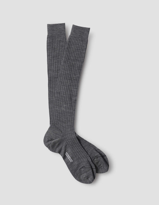 CHAUSSETTES HAUTES CÔTELÉES | LAINE MÉRINOS FINE | GRIS