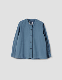 MHL. BUTTON THROUGH COLLARLESS SHIRT | COMPACT COTTON POPLIN | UNIFORM BLUE