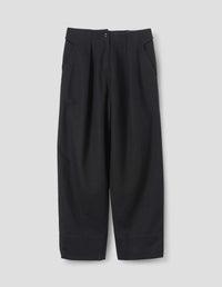 MHL. CINCH BACK TROUSER | COTTON WOOL DRILL | OFF BLACK