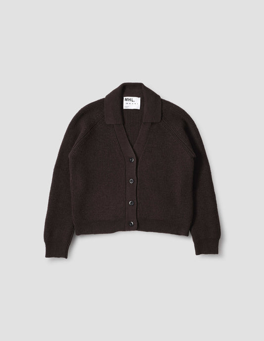 MHL. COLLARED CARDIGAN | VIRGIN WOOL | CHOCOLATE