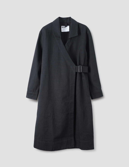 MHL. COLLARED WRAP DRESS | ORGANIC COTTON INDIGO | OFF BLACK