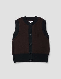 MHL. CONTRAST TRIM WAISTCOAT | VIRGIN WOOL | CHOCOLATE / BLACK