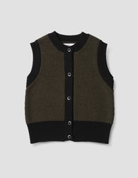 MHL. CONTRAST TRIM WAISTCOAT | VIRGIN WOOL | DARK OLIVE / BLACK