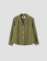 MHL. OPEN COLLAR SHIRT | LIGHT COTTON LYOCELL | OLIVE GREEN