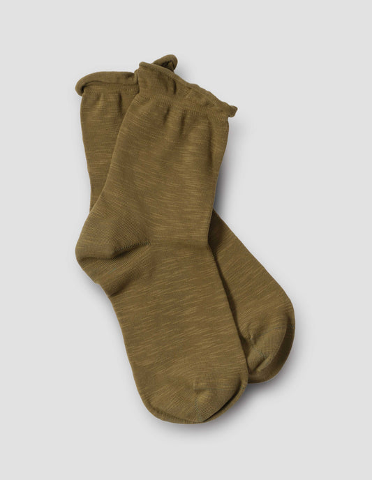 MHL. ROLL TOP SOCK | GARMENT DYE COTTON | OLIVE GREEN