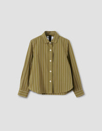 MHL. SIMPLE SHIRT | OFFSET COTTON STRIPE | LIGHT OLIVE / OFF WHITE