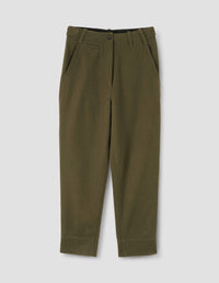 MHL. TAB WAIST TAPERED TROUSER | COTTON WOOL DRILL | MOSS