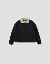 POLO ZIPPÉ MHL. | COTON BRUT CÔTELÉ | NOIR