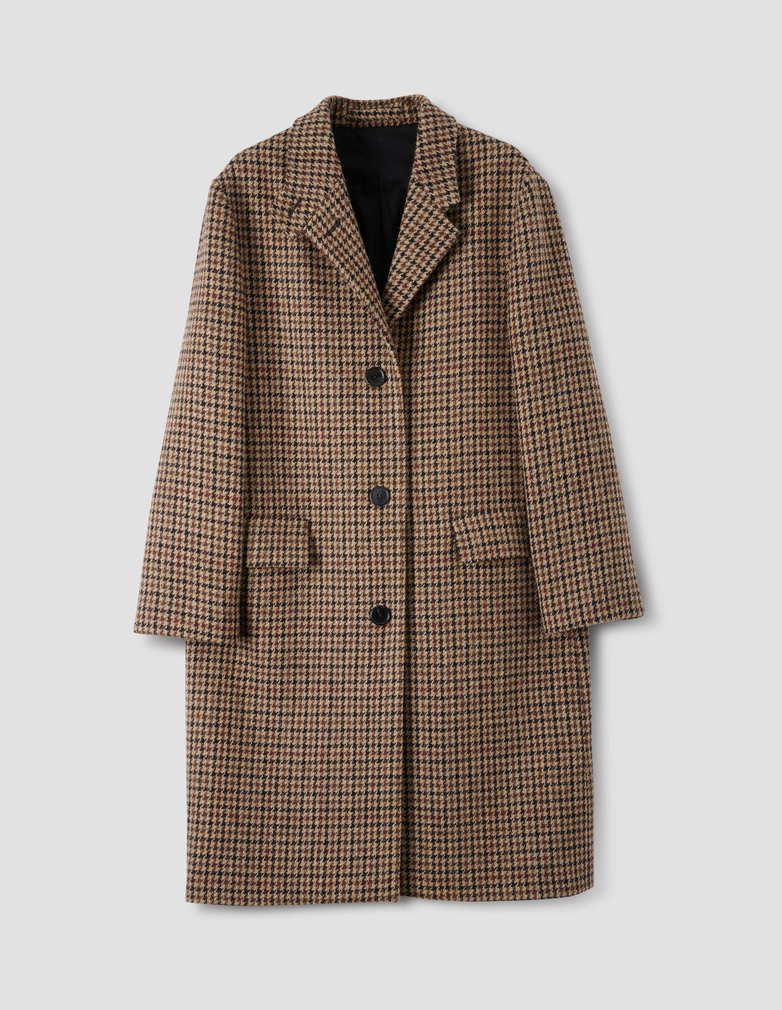 OVERCOAT | HARRIS TWEED HOUNDSTOOTH WOOL | BLACK / TAN / RUST