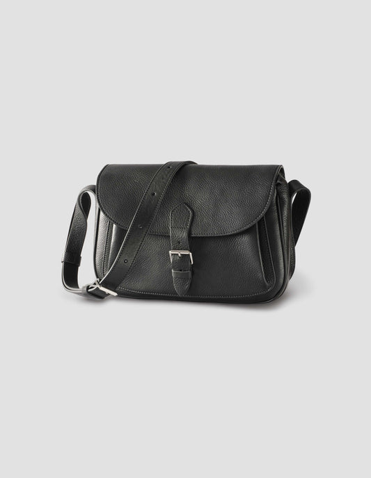 PLEAT POCKET SATCHEL | FINE GRAIN LEATHER  | BLACK