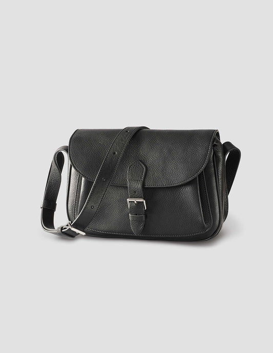 PLEAT POCKET SATCHEL | FINE GRAIN LEATHER  | BLACK