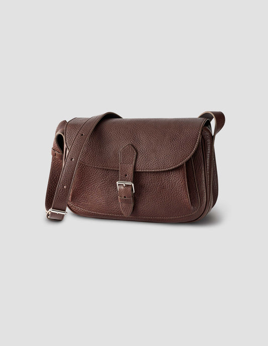 PLEAT POCKET SATCHEL | FINE GRAIN LEATHER  | BROWN