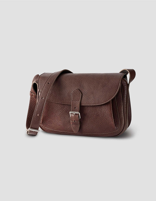 PLEAT POCKET SATCHEL | FINE GRAIN LEATHER  | BROWN