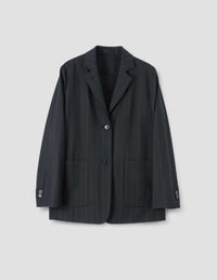 RELAXED BLAZER | PINSTRIPE WOOL TWILL
 | BLACK / GREY