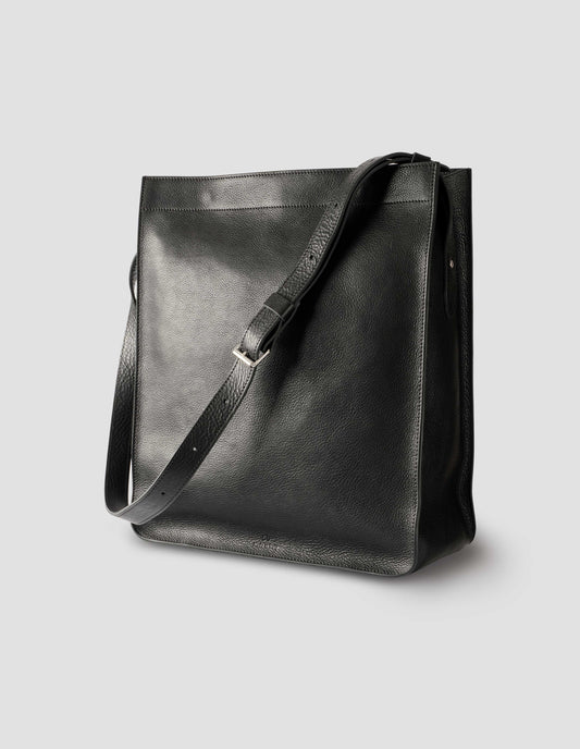 SHOULDER TOTE | FINE GRAIN LEATHER | BLACK