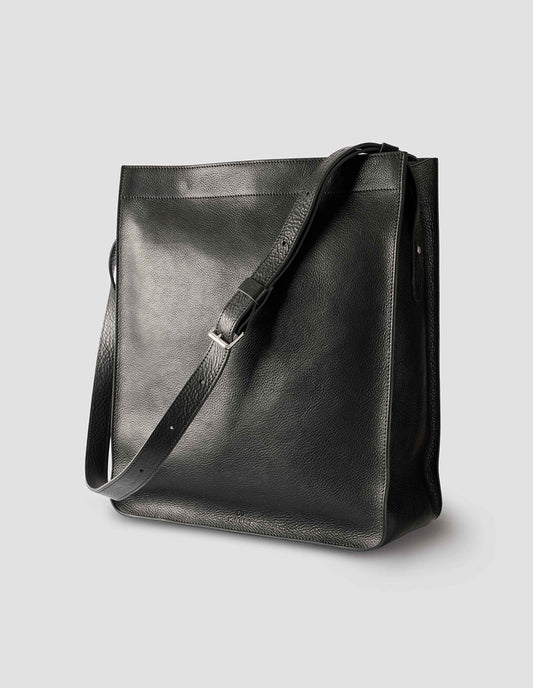 SHOULDER TOTE | FINE GRAIN LEATHER | BLACK