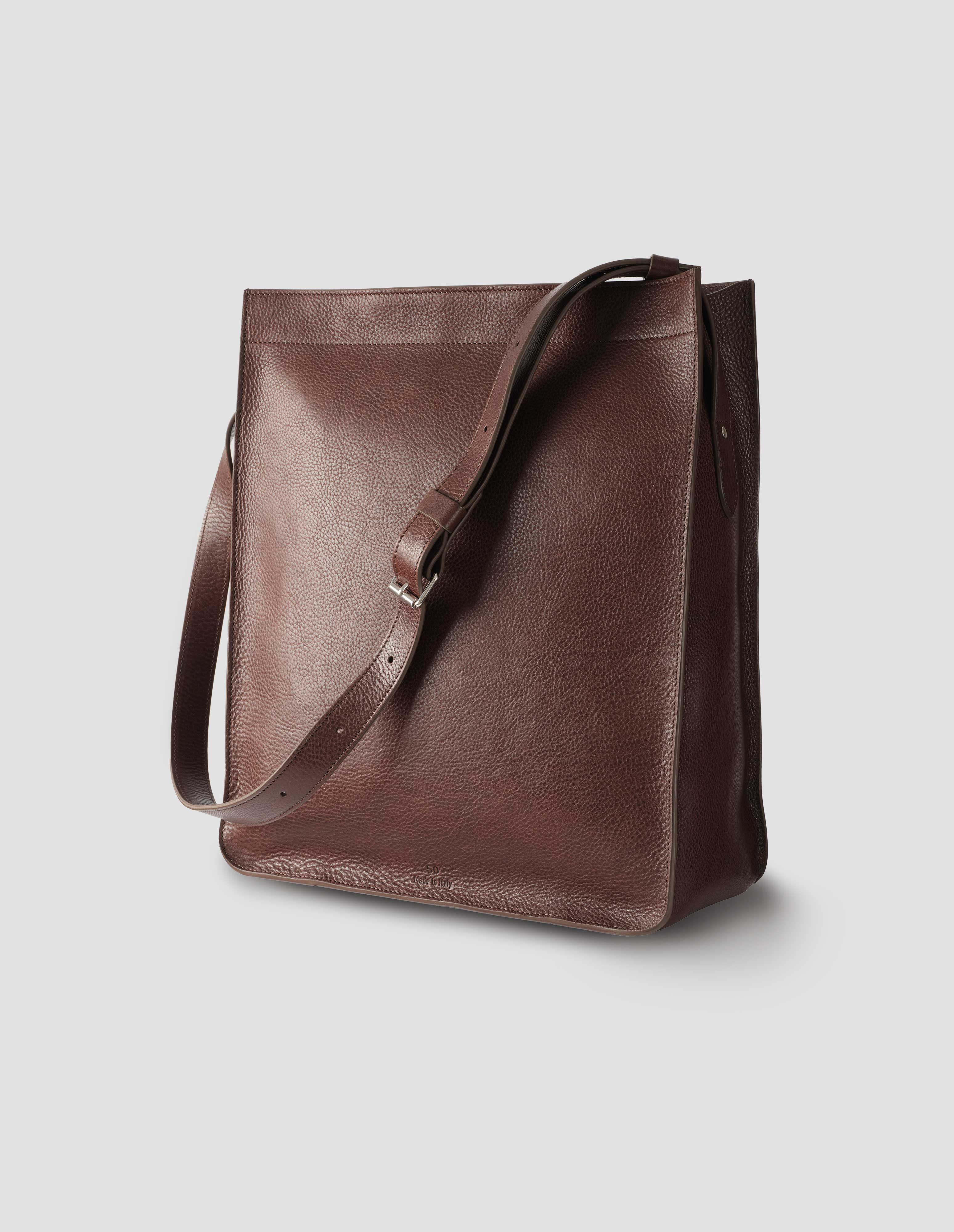 SHOULDER TOTE FINE GRAIN LEATHER BROWN