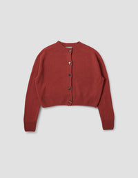 SMALL CREW NECK CARDIGAN | MERINO CASHMERE | CARMINE