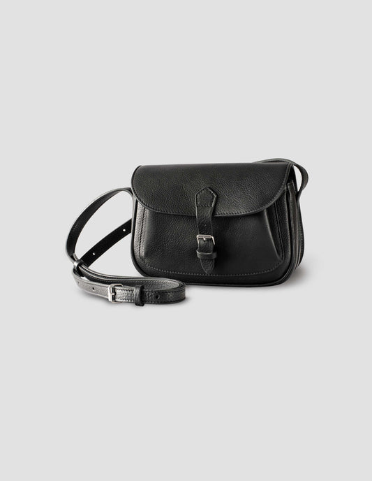 SMALL PLEAT POCKET SATCHEL | FINE GRAIN LEATHER | BLACK