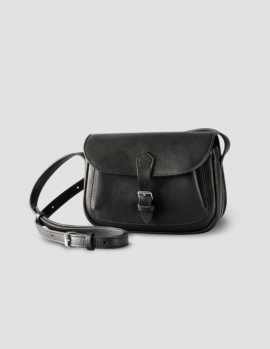 SMALL PLEAT POCKET SATCHEL | FINE GRAIN LEATHER | BLACK