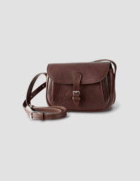 SMALL PLEAT POCKET SATCHEL | FINE GRAIN LEATHER | BROWN