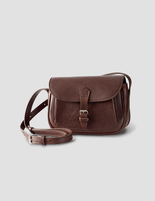 SMALL PLEAT POCKET SATCHEL | FINE GRAIN LEATHER | BROWN