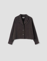 THREE BUTTON JACKET SHIRT | COTTON CASHMERE NEEDLECORD | EBONY