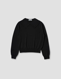 FLUTED COLLAR JUMPER | EXTRAFINE MERINO WOOL | BLACK