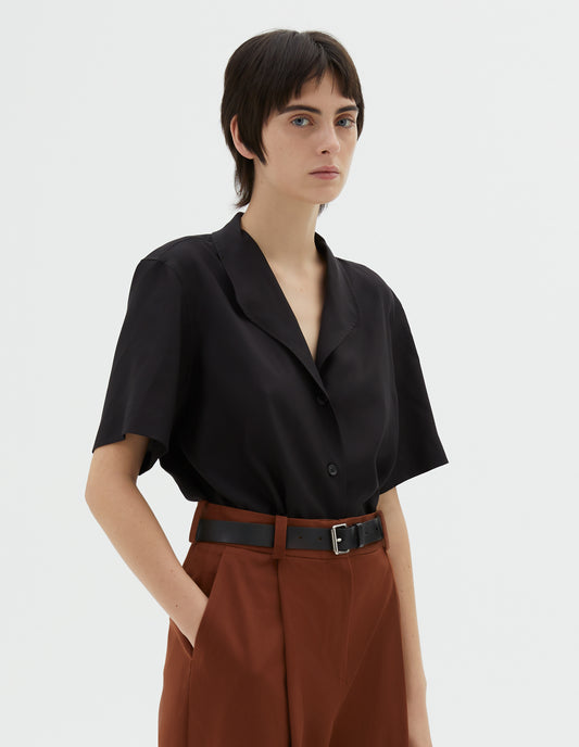 ANGLED COLLAR SHIRT | MATT SILK | BLACK