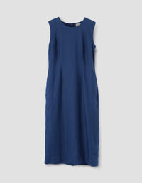 BACK BUTTON DRESS | SHIRTING LINEN | DEEP BLUE