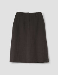 BACK VENT SKIRT | COMPACT LINEN | DARK BROWN