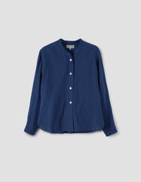 BUTTON THROUGH COLLARLESS SHIRT | SHIRTING LINEN | DEEP BLUE