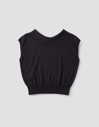 COLLARED PULLOVER VEST | FINE LINEN COTTON | BLACK