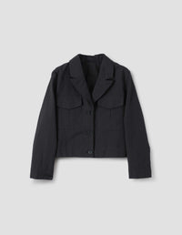 CROPPED JACKET | YARN DYED WOOL LINEN | BLACK