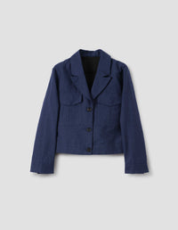 CROPPED JACKET | YARN DYED WOOL LINEN | DEEP BLUE