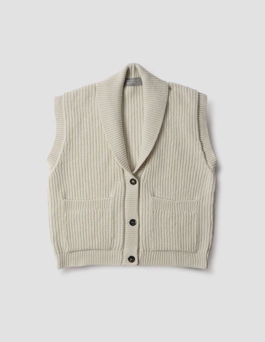 ENGLISH RIB SHAWL COLLAR WAISTCOAT | SOFT SPUN WOOL | ECRU