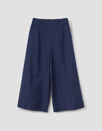 FLAT FRONT CULOTTES | YARN DYED WOOL LINEN | DEEP BLUE