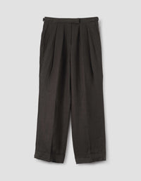 LOOSE LEG TROUSERS | COMPACT LINEN | DARK BROWN