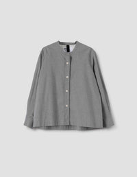 MHL. BUTTON THROUGH COLLARLESS SHIRT | MELANGE COTTON END ON END | GREY