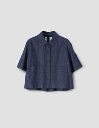 MHL. CROPPED UNIFORM SHIRT | COTTON LINEN DENIM | INDIGO