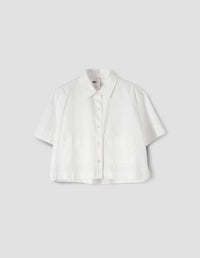 MHL. CROPPED UNIFORM SHIRT | TEXTURED COTTON | OFF WHITE