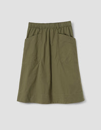 MHL. PATCH POCKET SKIRT | WASHED COTTON POPLIN | KHAKI GREEN