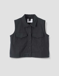 MHL. SLEEVELESS WORKSHIRT | IRREGULAR COTTON DRILL | NAVY