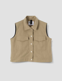 MHL. SLEEVELESS WORKSHIRT | IRREGULAR COTTON DRILL | OAT