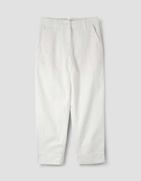 MHL. TAPERED FLAT FRONT TROUSERS | COTTON LINEN PLAINWEAVE | OFF WHITE