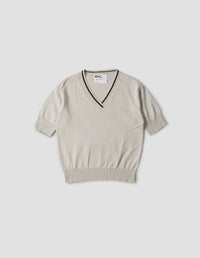 MHL. TIPPED V NECK T SHIRT | HEMP COTTON | CHALK