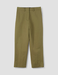 MIDI WAIST CROP TROUSERS | COTTON LINEN TWILL | KHAKI