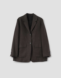 PATCH POCKET BLAZER | COMPACT LINEN | DARK BROWN