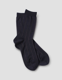 PINSTRIPE SOCKS | SEA ISLAND COTTON RIB | NAVY / GREY