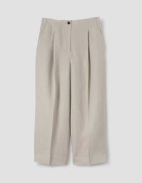 PLEATED FRONT CROPPED TROUSERS | COMPACT LINEN YARNDYE | NATURAL